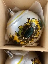 vintage large ball Christmas ornament Sunflower Czechoslovakia box of 6