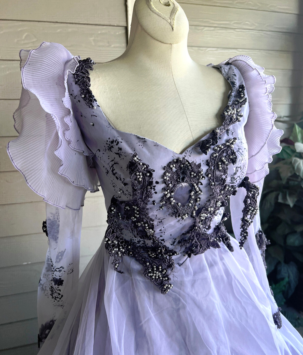 Vestido de novia gótico de gasa cadáver novia manga larga zombi vampiro pequeño