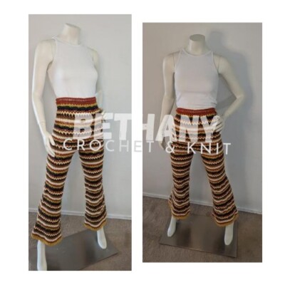 Handmade Crochet Pants Festival Florette Flares Boho Hippie Multicolor Boutique 