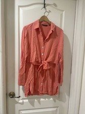 T&W Designs Shirt Dress Peach Button Down and Bow Size M