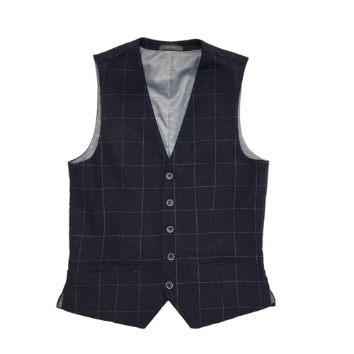 Primark Blue Button 2 Pocket Check Waistcoat Uk Men's Size S 38"