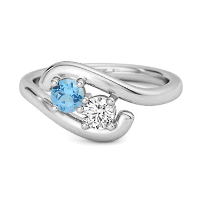 3 MM Round Swiss Blue Topaz 925 Sterling Silver Two Stone Swirl Engagement Ring