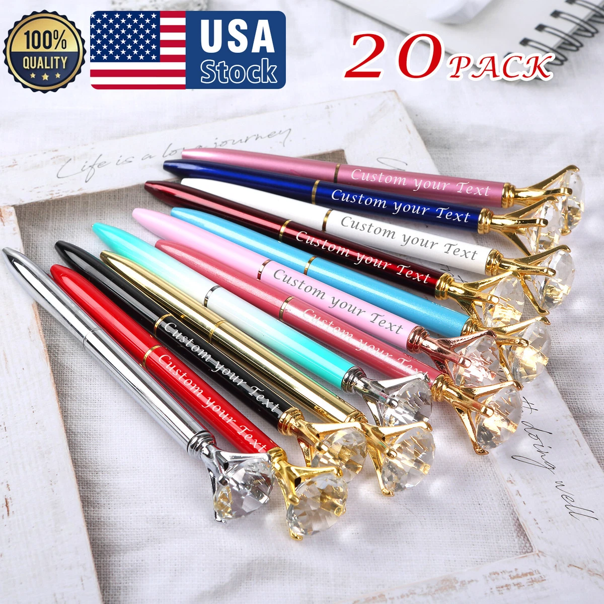 20pack Custom Personalized Pen, Diamond Pens Name pens Black Ink Pen  company pen