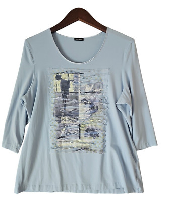 GERRY WEBER Casual Art to Wear Textured Blue Graphic Blouse Top Size 16 US