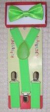 Kids Neon Lime Green Adj Pre-Tied Strap Bow Tie Y-Back Neon Green Suspenders Set
