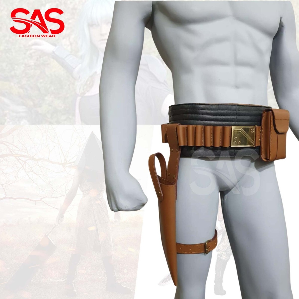 Mandalorian Boba Fett Leather Belt w/ Gun Holster, Pouches