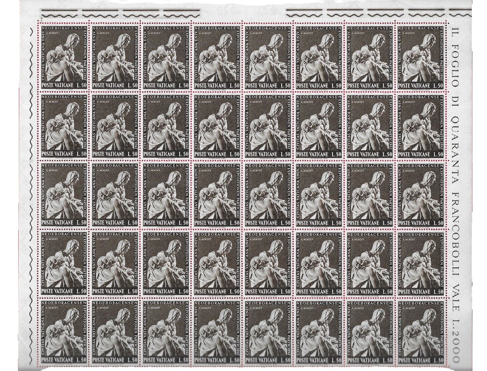Mint Never Hinged/MNH Full Sheet Vatican Stamps