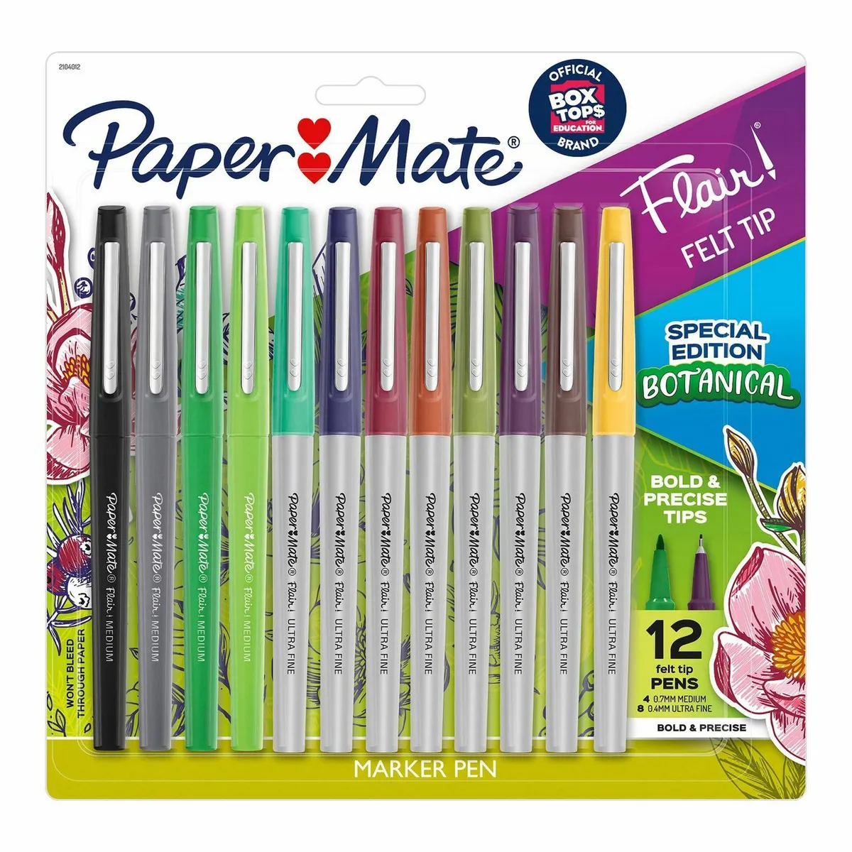 NEW PAPERMATE 12pk Flair Felt Tip Markers ultra-fine BOTANICAL Colors  Special Ed