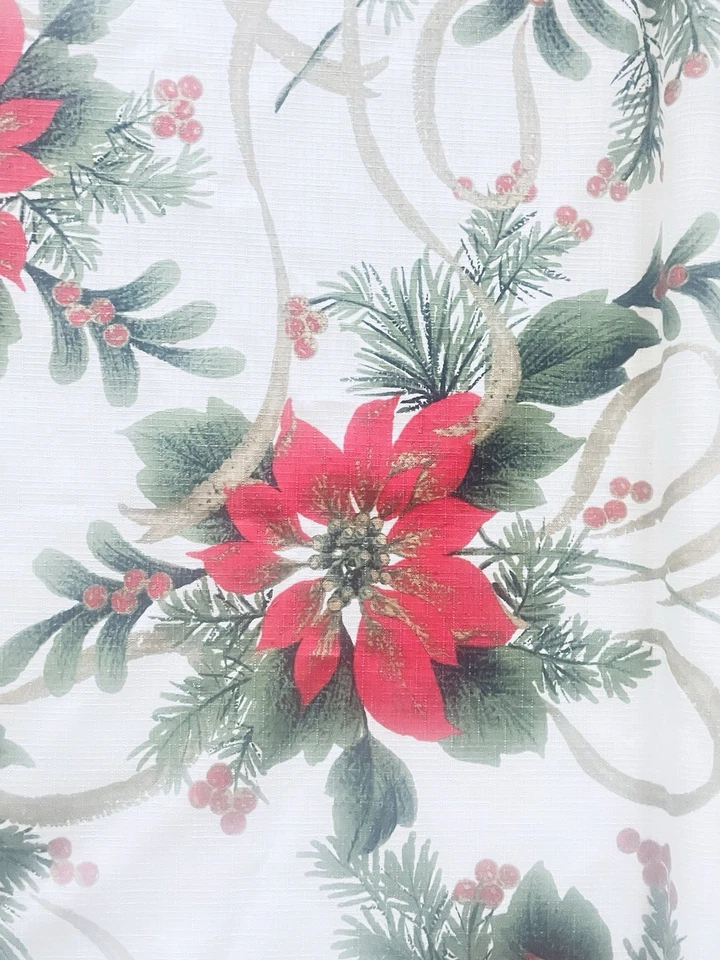 Large Christmas Poinsettia Tablecloth 59 X 100 Inch J C Penny Polyester - Image 3 of 4