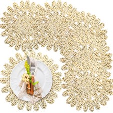Round Woven Placemats Set of 6, 13.8 Inch Corn Husk Rattan Place Mats Natural...