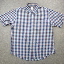 Brooks Brothers Shirt Mens XL Blue Plaid Non-Iron Button Front Short Sleeve