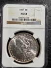 Beautiful 1887 Morgan Silver Dollar NGC Graded MS 64, Beautiful Toning
