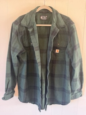 Carhartt Loose Fit Plaid Flannel Button Up Shirt Green Navy Men's Large TW4451