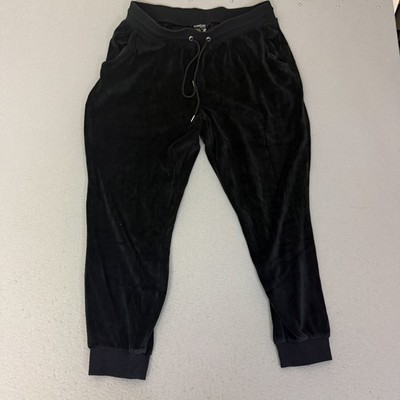 Bebe Sport Womens 1X Black Velour Jogger Pants Rhinestone Logo Y2K Lounge
