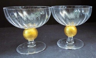Union Street ''Manhattan Gold'' Dessert Bowls (2) - 4'' Signed by Guy Corrie-RARE!