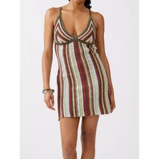 Urban Outfitters Kian Crochet Mini Dress MEDIUM maroon green blue