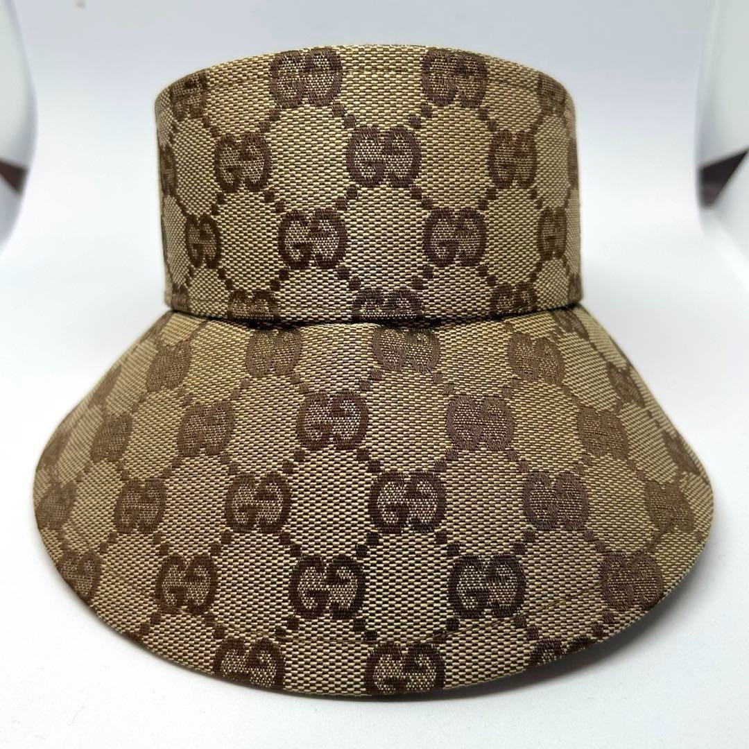 Gucci GGパターン サンバイザー GUCCI Sun Visor Hat GG Sherry Line Canvas Beige Size S No