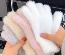 Women Winter Mink Velvet Gloves Plush Warm Five-Finger ColdProof Cycling Mittens