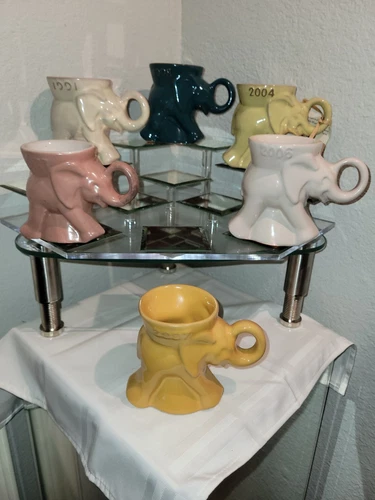 Vintage Frankoma Art Pottery GOP Republican Elephant Mugs Various Yrs. Lot Of 6