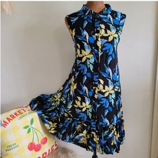 Time and Tru Womens Floral Sleeveless Button Down Ruffle Hem Dress L 12-14 Black