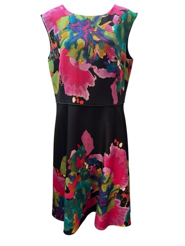 Tahari Arthur S. Levine Women's Sleeveless Black And Floral A-Line Dress Size 16 - Picture 2 of 8