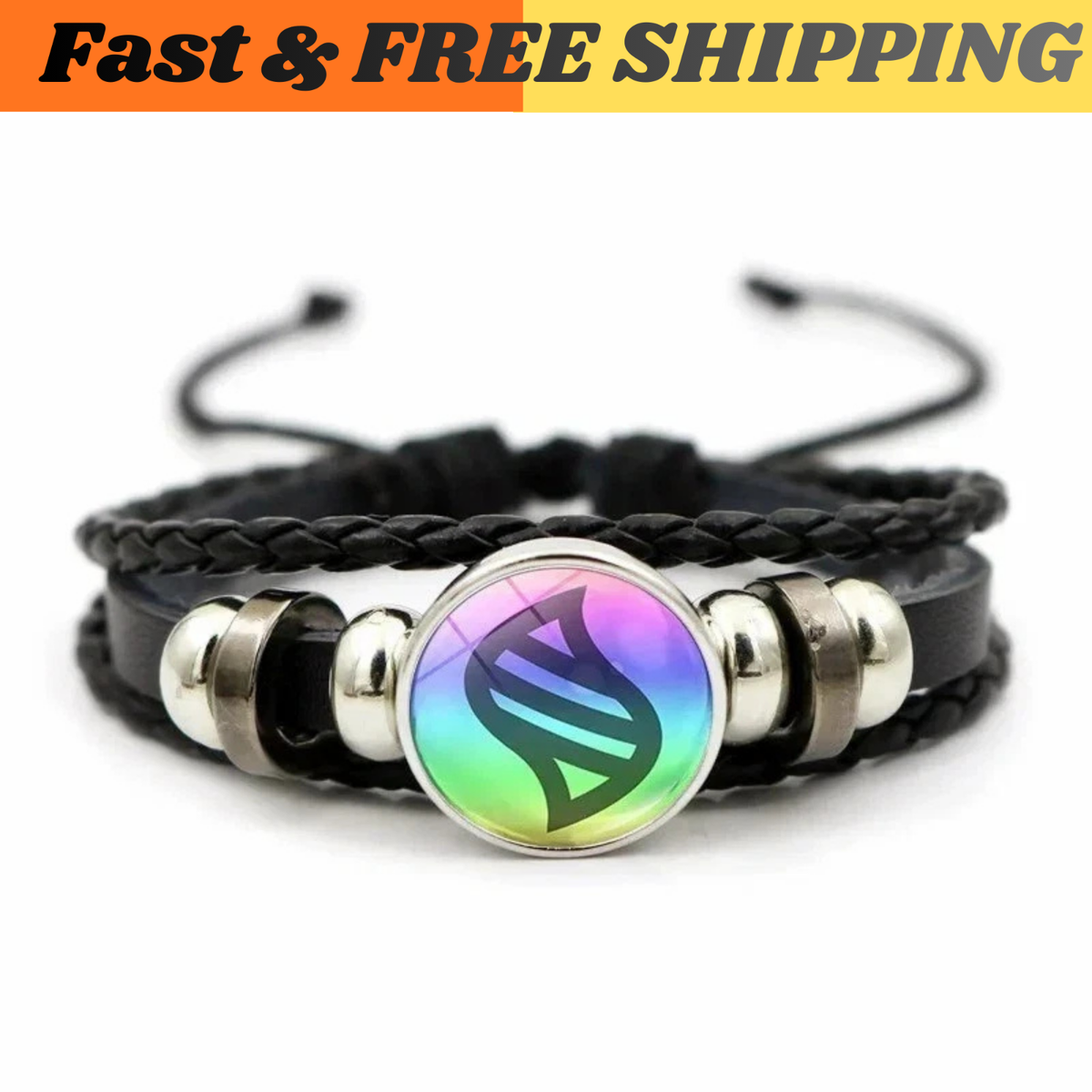 Pokemon Mega Evolution Stone Snap Weave Leather Adjustable Bangle