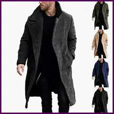Mens Winter Woolen Trench Coat Business Overcoat Thick Warm Long Jacket Top Coat