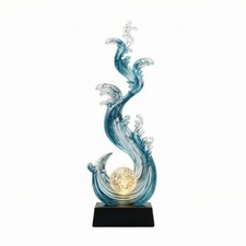 Wave Sculpture with Crystal Ball Sea-Themed Wave Sculpture Artistic Crystal Ball