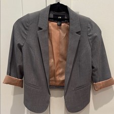 Cropped Gray Blazer with Peach Lining Size 2