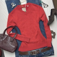 Mustang Damen Strick Pullover Rot V-Ausschnit...