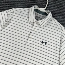 Under Armour Playoff Polo Shirt Mens Medium White Gray Striped Loose Fit Golf