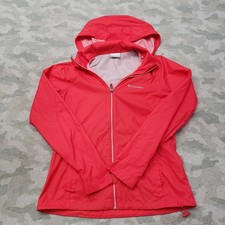 Columbia Windbreake Jacket Womens Small Pink Full Zip Hooded Pockets Outdoors