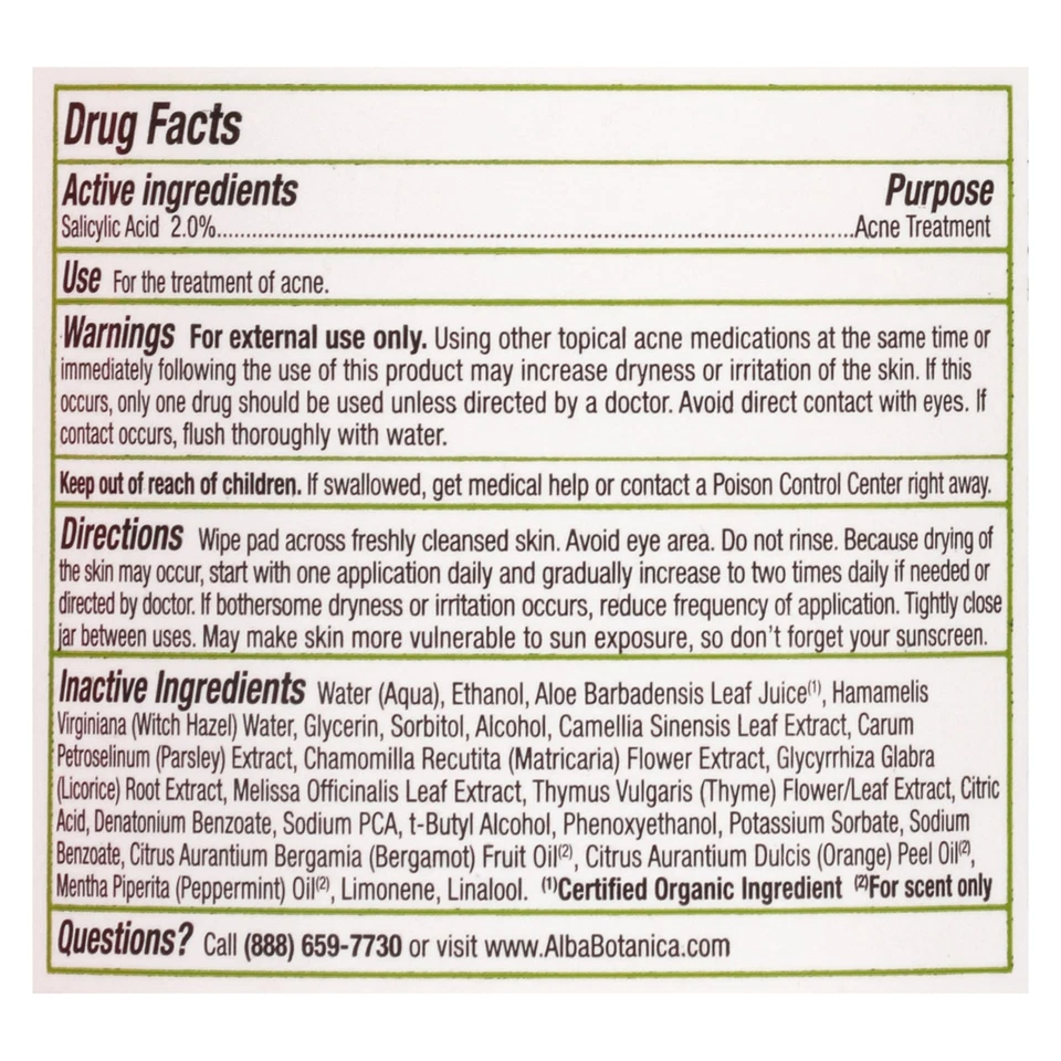 Almohadillas anti-espinillas Alba Botanica Acnedote con 2% de ácido salicílico, 60 unidades Foto 4 de 4