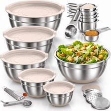 30PCS Mixing Bowls with Lids Set, Stainless Steel Nesting Bowls with Graters, No