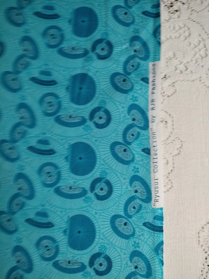 REMNANT Quilt Cotton Fabric Aqua Teal Blue Ryusui Collection RJR Fashions 8"x38" - Image 2 of 3