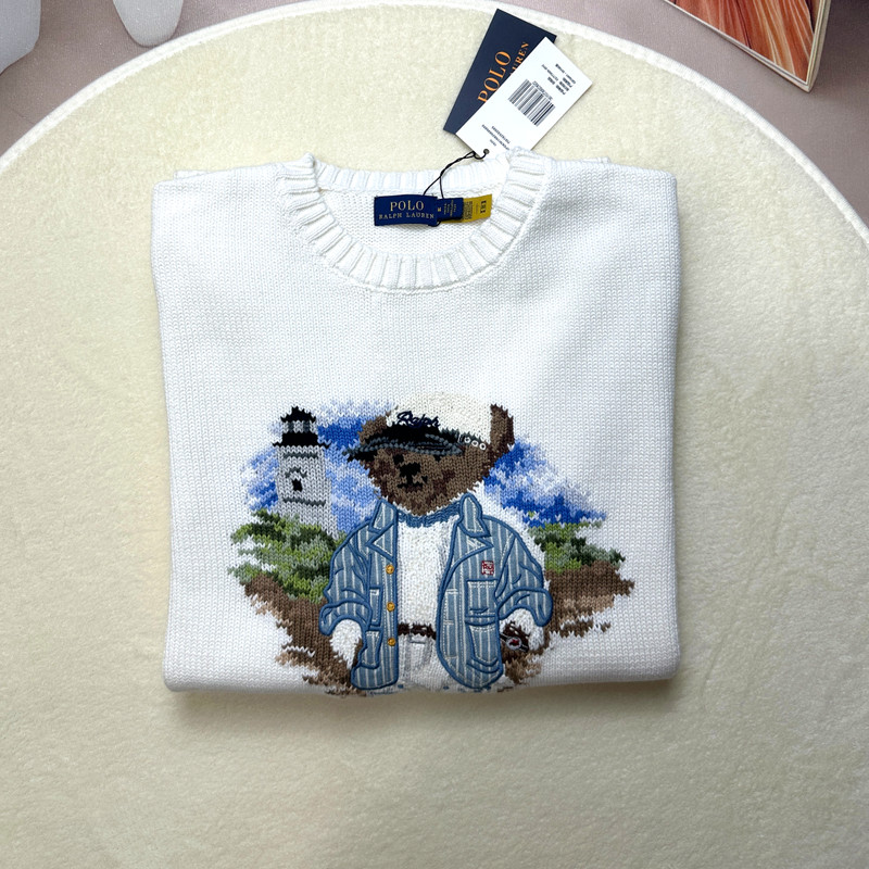 HOT POLO RALPH LAUREN Men’s Medium White Bear Lighthouse Crewneck Knit Sweater