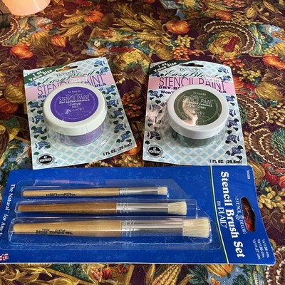 1990s Vintage Plaid Dry Brush Stencil Paint  - Brushes Lot ALL NEW T10