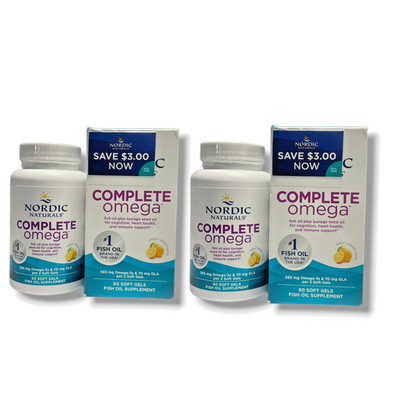 *Nordic Naturals Complete Omega 565mg Omega-3s Fish Oil Supplement -60-LOT OF 2