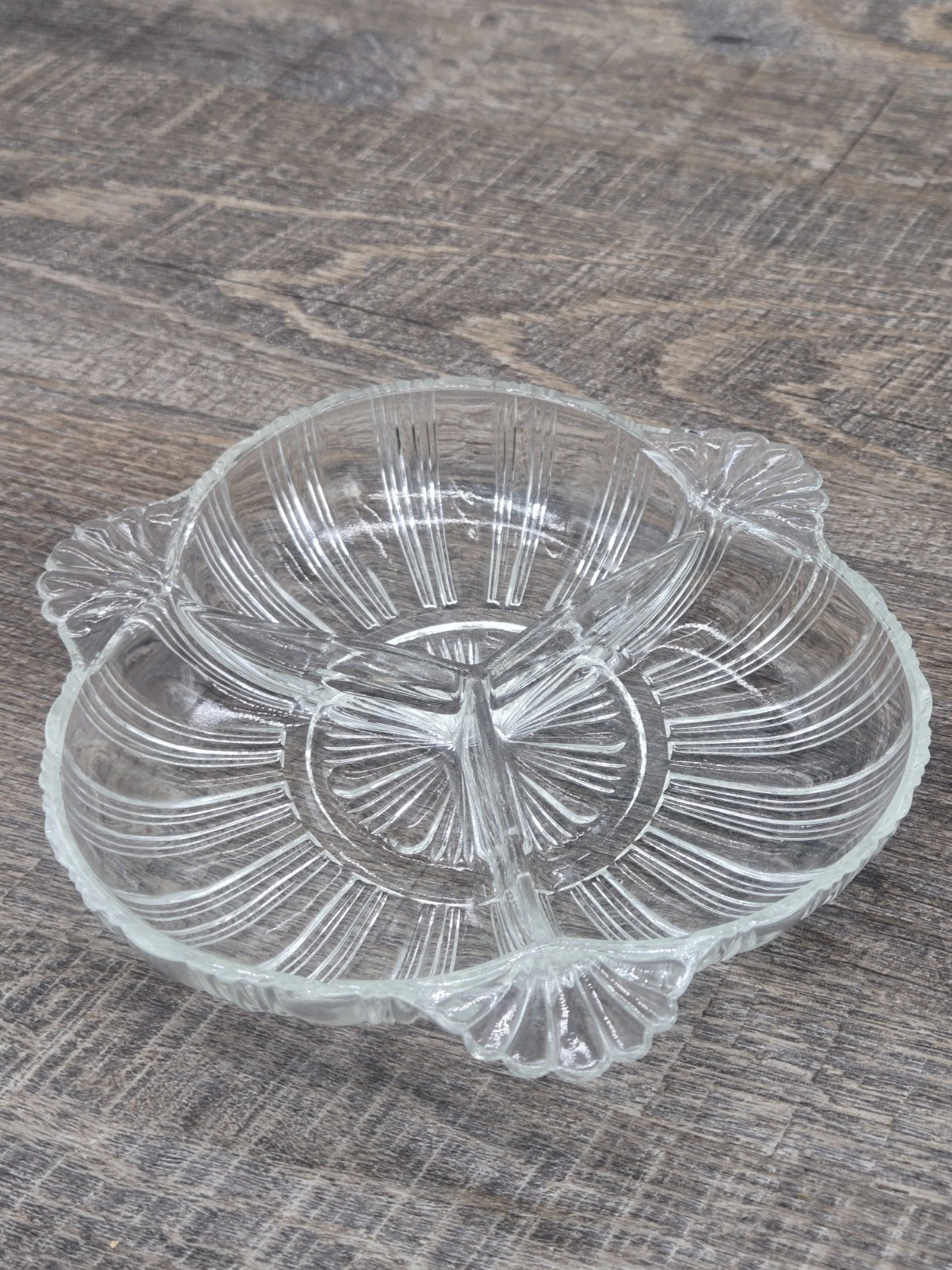 Vintage 1930-40s Hazel Atlas Ridges & Fans Depression Glass Divided Relish Dish