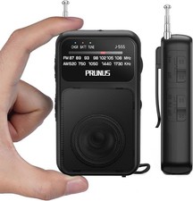 PRUNUS J-555 Pocket Radio AM FM USB-C Charging Battery Operated, Black