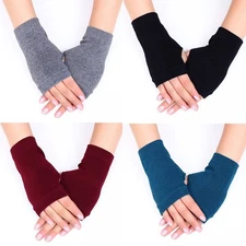 Thumb Holes Hand Wrist Arm Warmer Solid Color Stretch Mittens Without Fingers ☽