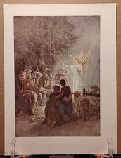 1911 - AN ANGEL APPEARED TO THE SHEPHERDS - Antique German Book Print Lithograph