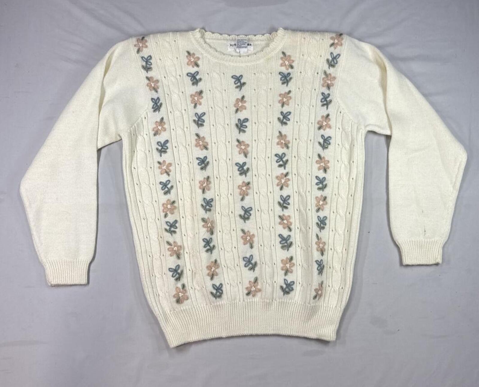 Alfred Dunner Vintage Cream Sweater with Floral Embroidery image 2