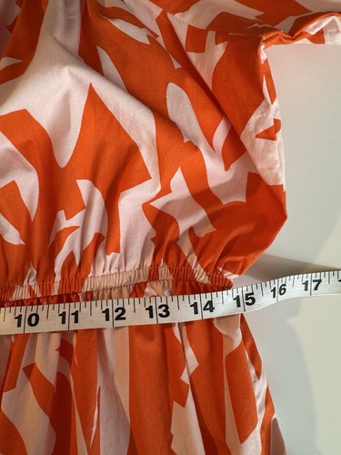 NAOO Womens Large Orange White Abstract Print Off Shoulder Midi Dress Resortwear - Afbeelding 8 van 9