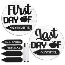 First And Last Day Of School Board Sign Round Wood Double Sided Chalkboard