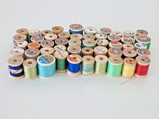 Lot of 50 Vintage WOODEN Small Spools of Thread Assorted Brands