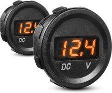BBTO 2 Pieces DC 12V Car Voltage Gauge LED Display Waterproof Orange Digital 