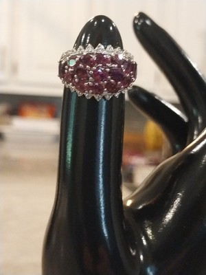 DJOY STRAHLENDER GLUT GRANAT/Weißer Zirkon Tiara Ring/4,30TCW, Rot/Slvr, Gr. 5