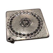 Patrick Carter Artisan Square Floral Stamped Pewter Pendant Necklace Charm