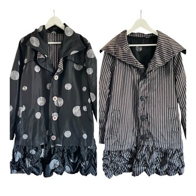 NEW NWT UBU Reversible Size M Black Dots Stripes Lightweight Jacket raincoat